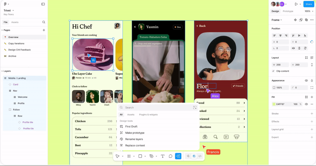 Team collaboration dashboard interface showing design tools and project management features
